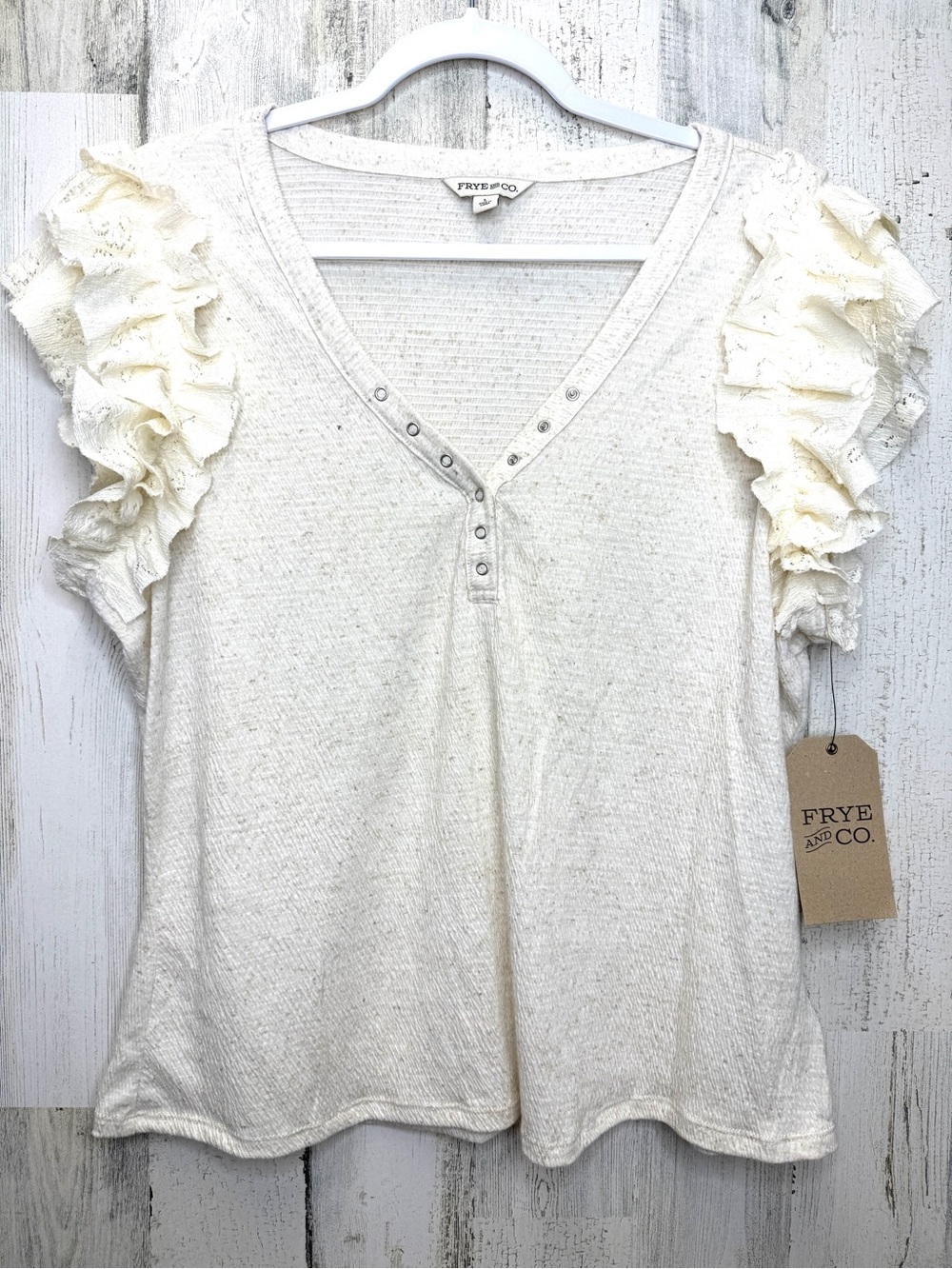 Frye Women's Cream Ruffle Sleeve Henley Top